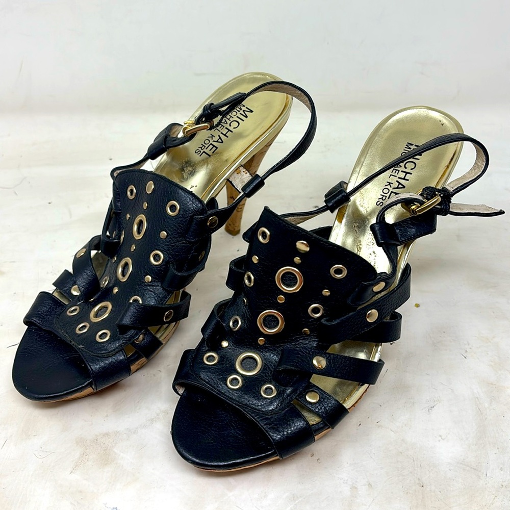 💙MICHAEL KORS LEATHER Black Peep Toe Sandals